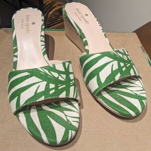 Kate Spade Green Leaf Print Wedge Sandals